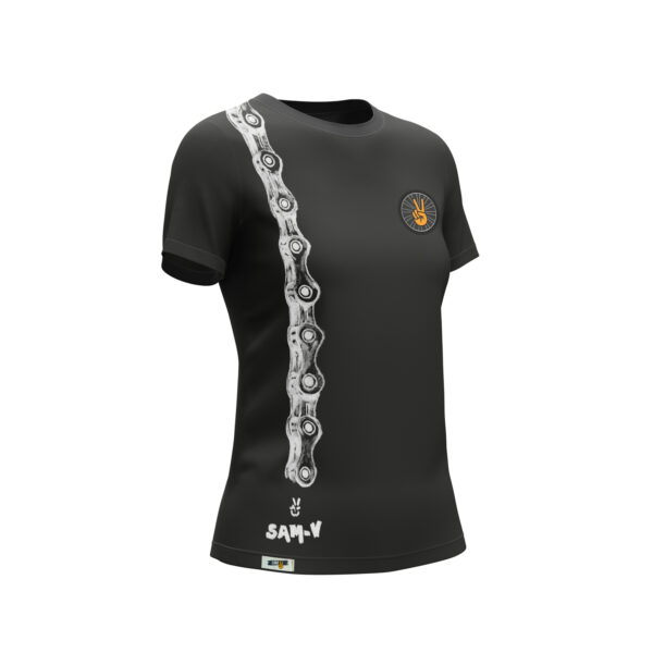 Camiseta - cadena - negro - lado - mujer